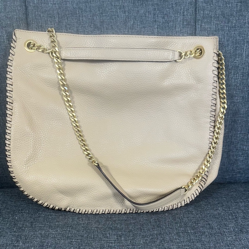 Michael Kors Beige Whipped Chelsea Gold Chain Leather Messenger Bag Purse Nude
